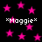 *Maggie* text in white pixelated font appears four times on a black background with pink stars; the star shapes shift slightly between frames.