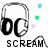 Animated icon with headphones, changing text from 'SCREAM' to 'to-be heard', and scattered colored dots.
