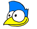 Animated contact sheet of six cartoon bird faces with blue heads and yellow beaks showing various expressions including smiling, neutral, angry, and shocked states.