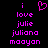 Pixelated text in bright pink on black background with a heart symbol above the first line, showing multiple name variations.