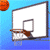 Animated basketball hoop sequence showing ball movement through rim and net across multiple frames on a blue background with gray transparency area.
