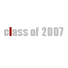 Animated contact sheet of 23 frames showing a red 'class of 2007' text animation with evolving pixelated symbols beneath it on white background.