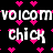 Black background with pink heart shapes and white pixelated text reading 'voicem chick' repeated in multiple
