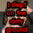 A four- shows a person with brown hair and dark clothing, hands on head in distress. Text overlays change : red text "I slept on the dirty ground" appears top-left; purple text "for HIM" with heart symbols replaces it top-right
