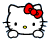 Two pixelated Hello Kitty icons side-by-side, each with a red bow and yellow nose on white face against gray background.