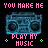 Pixelated blue boombox with two circular speakers and a digital display, surrounded by pink text reading "YOU MAKE ME PLAY MY MUSIC LOUDER" on black background.