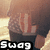 Pixelated image of a person with light brown hair and dark clothing holding an object, with 'swag' text in white block letters on black background at bottom.