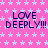 Pink background with light blue star pattern, repeated 'LOVE DEEPLY!!!' text in dark purple pixelated font across multiple