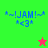 *JAM!* and *<3* text in blue pixel font on green, red, and olive backgrounds with a pink star on green and green star on red