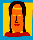 Six pixelated cartoon-style portraits arranged in a , each with distinct facial features, hair colors, and colored backgrounds