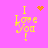 Pixelated yellow text "I Love You!" on bright pink background with four distinct animated symbols above the text.