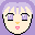 Pixelated character face with light purple hair, yellow nose, pink mouth; three expressions shown in