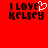 Red background with black text reading "I LOVE KELSEY" and a white pixelated heart replacing the 'O' in LOVE on one side.