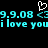 Cyan pixelated text '9.9.08 <39.9.08 <3 i love youi love you' on black background with white heart symbol above text.