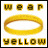 Animated sequence showing a yellow ring with changing text above and below it, transitioning from 'wear' to 'live strong'.