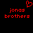 Red pixelated text 'jonas brothers' with a heart symbol above, displayed on black background.