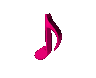 A sequence of pink musical note icons in various orientations and rotations displayed on a gray background.