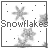 Pixelated snowflake icon with 'Snowflakes' text, small square dots scattered across white background, two distinct snowflake shapes in upper and lower quadrants.