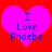 Two identical pink heart shapes on red background with blue text reading "I Love Phoebe" inside each heart.