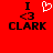 Red background displays two side-by-side text-based icons with 'I <3 CLARK' text; left icon features a white pixelated heart symbol replacing the '<3' while the right icon shows the '<3' symbol.