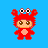 A 4-frame animated contact sheet showing a red crab mascot with brown eyes and white-and-black compound eyes, displayed on a solid blue background.