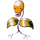 Animated sequence of a yellow plant-like creature with green leaves, orange bulb head, and pink mouth opening/closing
