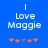 Blue background with white text 'I Love Maggie' and five orange/purple star icons below, animated to change star colors.