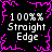 Static pixel art with black background, pink jagged border, and four identical text blocks reading "100% Straight Edge" in white pixelated font.