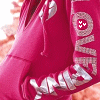 A pink hoodie with silver text and a heart symbol on the sleeve, shown in a of six with slight animation changes