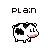 Pixelated cow icons in six positions with flavor labels, a central question text, and color variations including white, brown, pink, yellow.