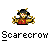 Animated scarecrow character in red outfit with yellow accents performing sequential actions across 11 frames on a gray background, each frame labeled "Scarecrow" below.