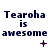 Three identical display "Tearoha is awesome" text with varying symbols below, each showing a different animation state