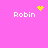 Pixelated pink background with four 'Robin' text instances and yellow pixel art elements in each corner.
