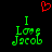 Red pixelated heart above green text reading 'I Love Jacob' on black background, with two identical side-by-side text arrangements.