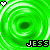 Green swirling pattern with four heart icons and repeated text 'JESS' in pixelated font.