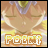 Pixelated static image of a character's upper body with stylized text at the bottom, featuring warm tones and visible dithering.