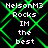 Static pixel art displays four identical text blocks with green neon background, each reading 'NelsonM3 Rocks IM the best' in white blocky font