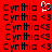 Red background with repeated black text 'Cynthia' and '<3' symbols, one instance featuring a white pixelated heart symbol replacing the '<3'.