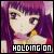 Pixelated anime-style icon of a character with purple hair and light skin, holding an object near the mouth, against a gradient background.