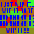 Pixelated text repeats across a of colored squares, with blue letters on green and red backgrounds