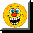 Yellow circular icon with red nose and blue eyes showing four distinct facial expressions including wide grin, tongue out, wink, and smiling.