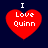 Four red heart-shaped icons with white text "I Love Quinn" on a dark blue background, arranged in two of two