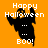 Pixelated Halloween-themed icon with orange background, ghost figure, and text elements.