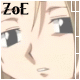 Anime-style face with light brown hair, large eyes showing tears, and a small mouth; text 'ZoE' in top-left corner.