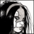 Black-and-white animated icon of a goth girl with long hair, showing subtle facial expression changes