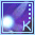Four square display a pixelated purple background with bright light, white 'K' symbol, and vertical dot sequence in blue borders