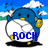Pixelated blue penguin with yellow beak and feet, wearing yellow headphones, holding a white soccer ball, standing on black ground under blue sky with white clouds and musical notes.