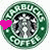 Green circular Starbucks Coffee logo with a siren figure, each frame features one or more pink heart icons in different positions.