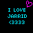 Pixelated cyan text on black background with pink heart symbol above, displaying 'I LOVE JARRID (333)' in two identical side-by-side arrangements.
