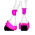 Pixel art image with pink text and characters showing a bad hair day theme, featuring two female figures in pink tops.